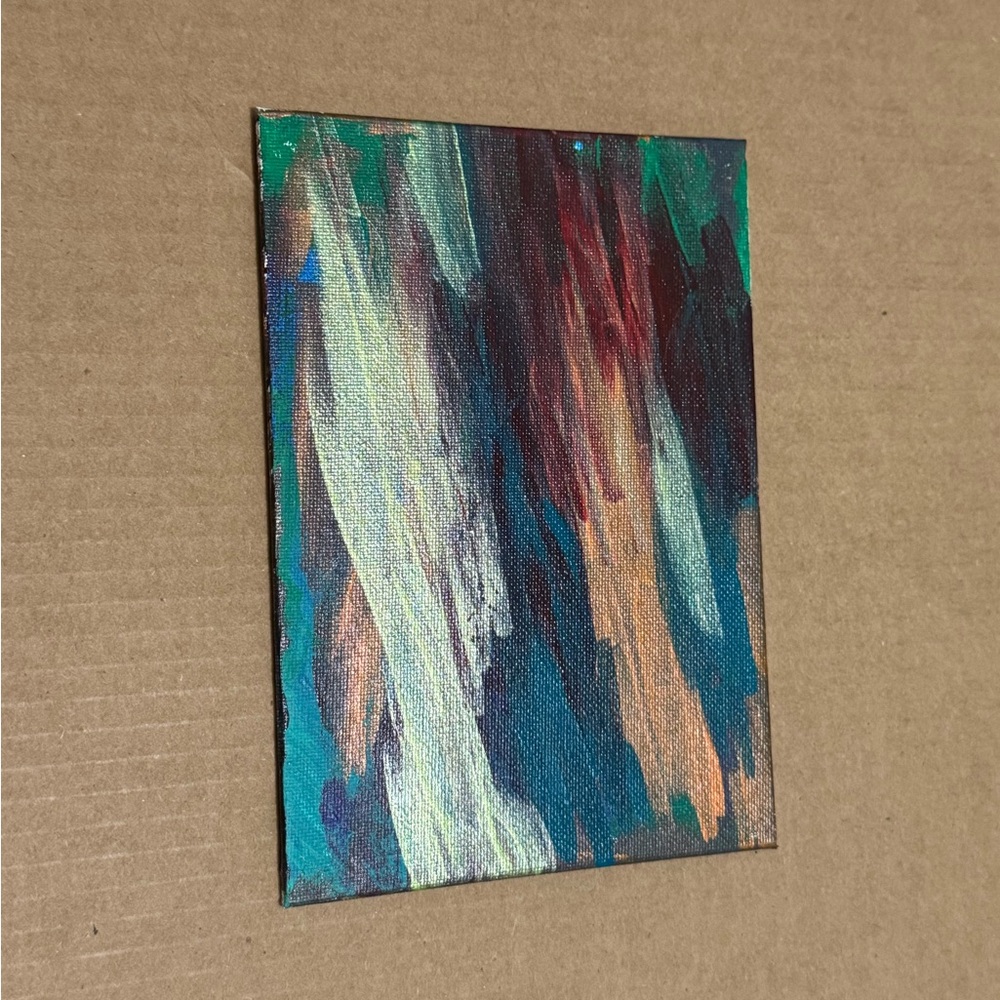 5x7 Acrylic Canvas Original Expressionist Art Colorful Playful Abstract Sky Love
